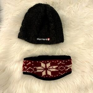 Element winter hat and fleece lined ear warmer